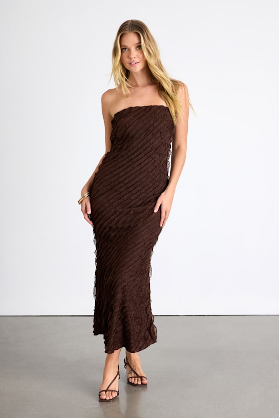 Faelyn Yellow Strapless Ruffled Midi Dress #Color_Brown