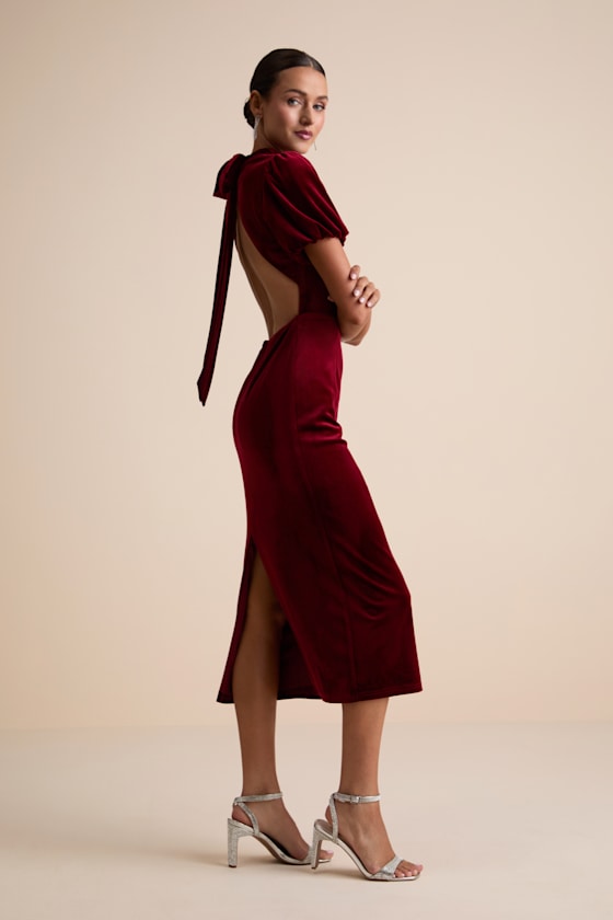 Fabulous Intuition Black Velvet Backless Column Midi Dress