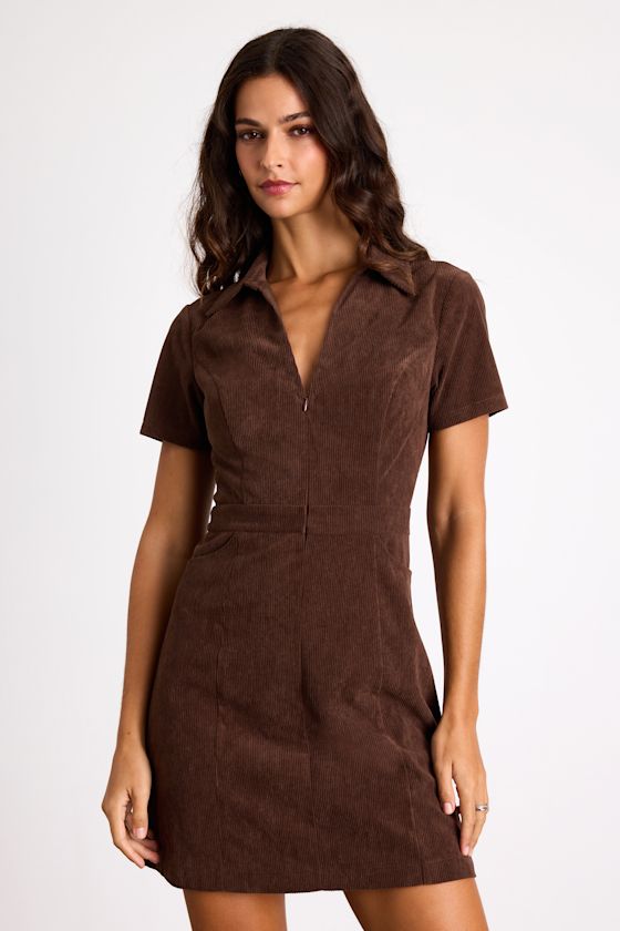 Go-Getter Girl Rust Orange Corduroy Mini Dress With Pockets