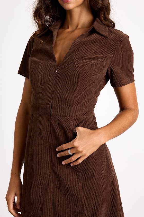 Go-Getter Girl Olive Green Corduroy Mini Dress With Pockets