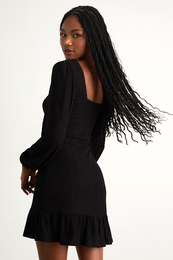 Coveted Sweetness Cream Pointelle Knit Long Sleeve Mini Dress