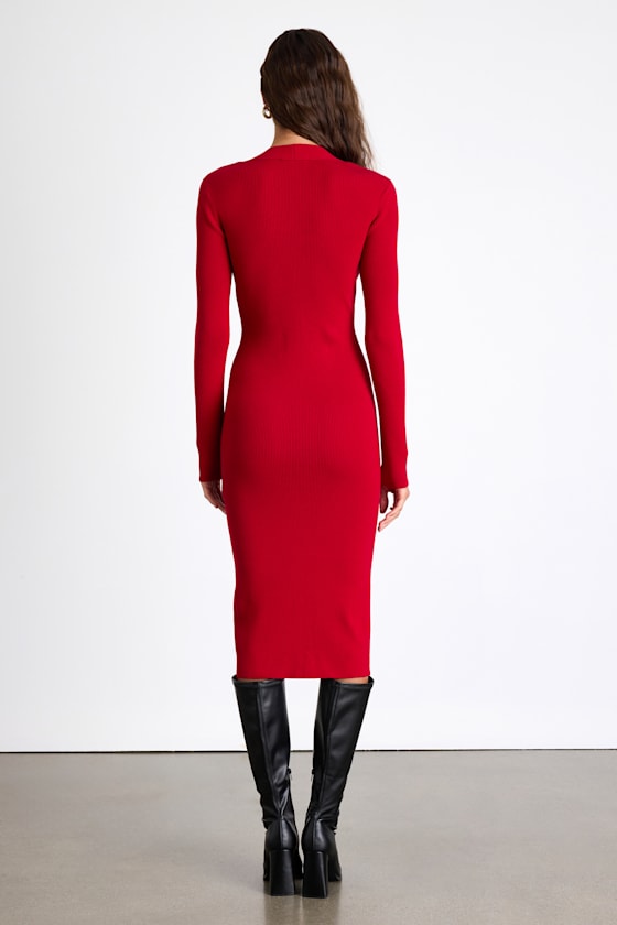 Adoring Me Dark Teal Ribbed Long Sleeve Midi Sweater Dress