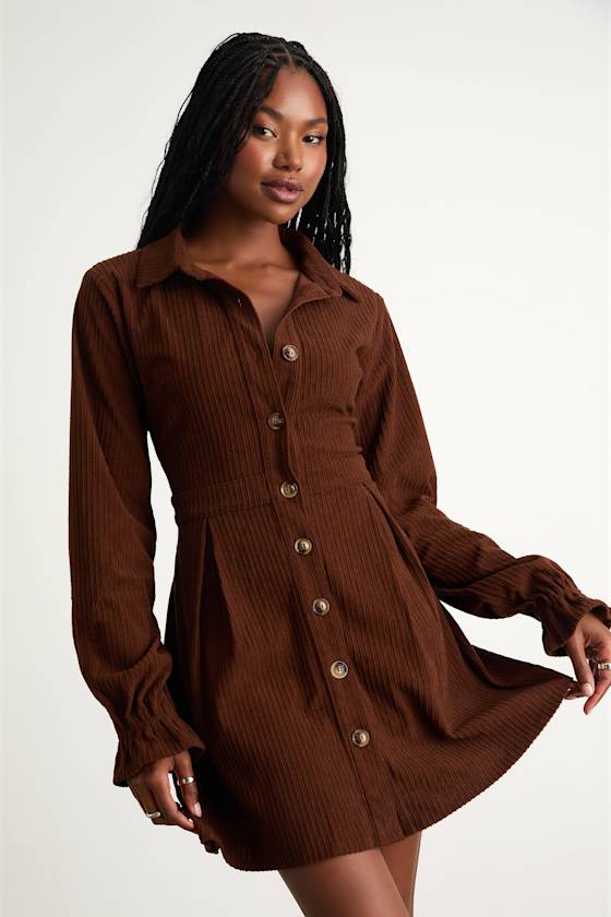 Autumn Mood Emerald Green Corduroy Mini Dress With Pockets