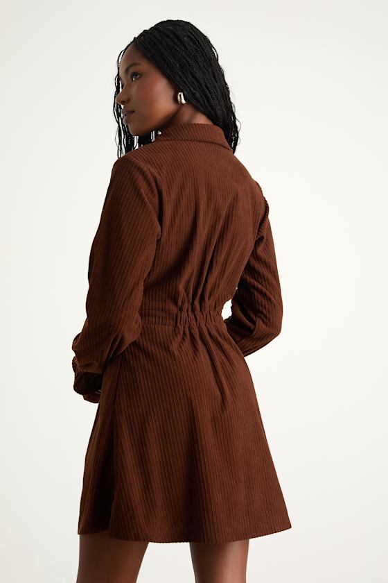 Autumn Mood Emerald Green Corduroy Mini Dress With Pockets