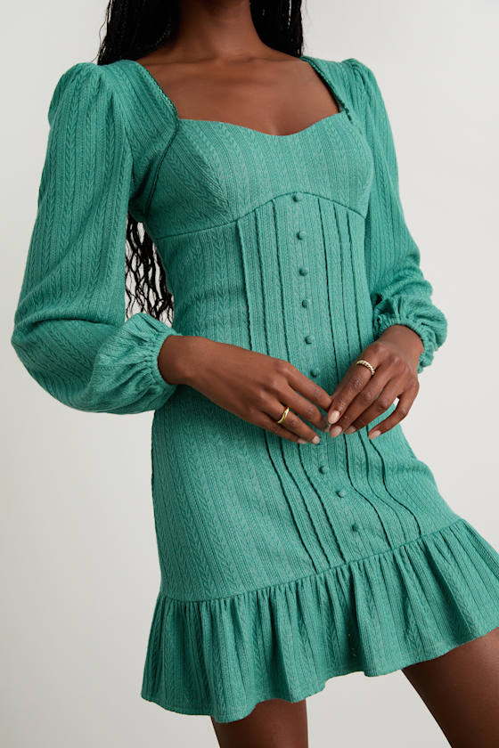Coveted Sweetness Black Pointelle Knit Long Sleeve Mini Dress