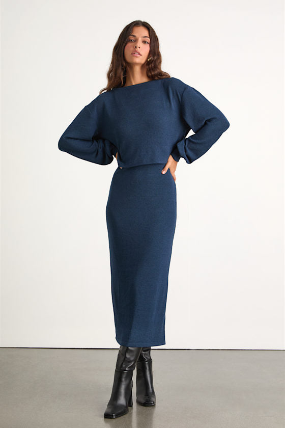 Marvelous Match Ivory Knit Two-Piece Midi Dress & Sweater Set