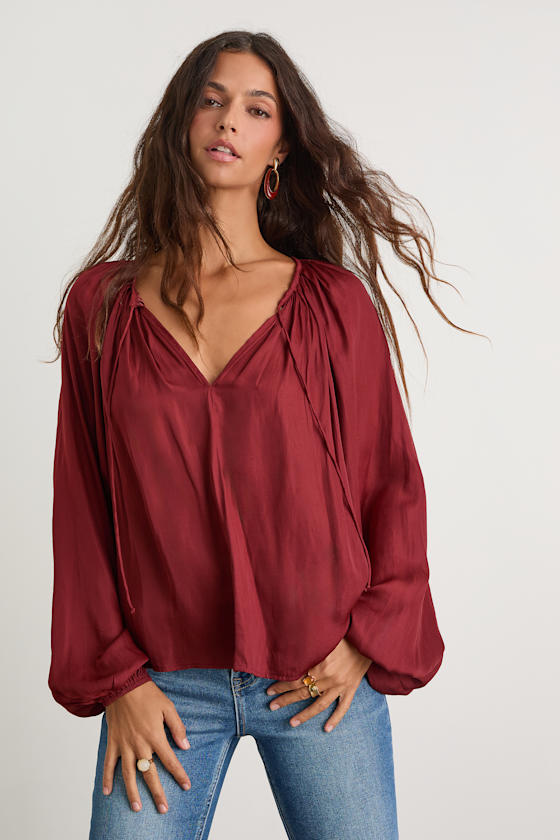 Hestia Tan Gathered Balloon Sleeve Top