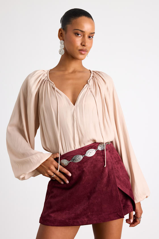 Hestia Tan Gathered Balloon Sleeve Top