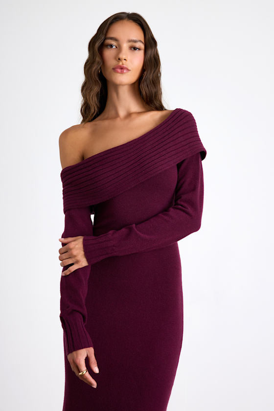 Ellie Dark Plum Sweater Bodycon Maxi Dress #Color_Dark Plum