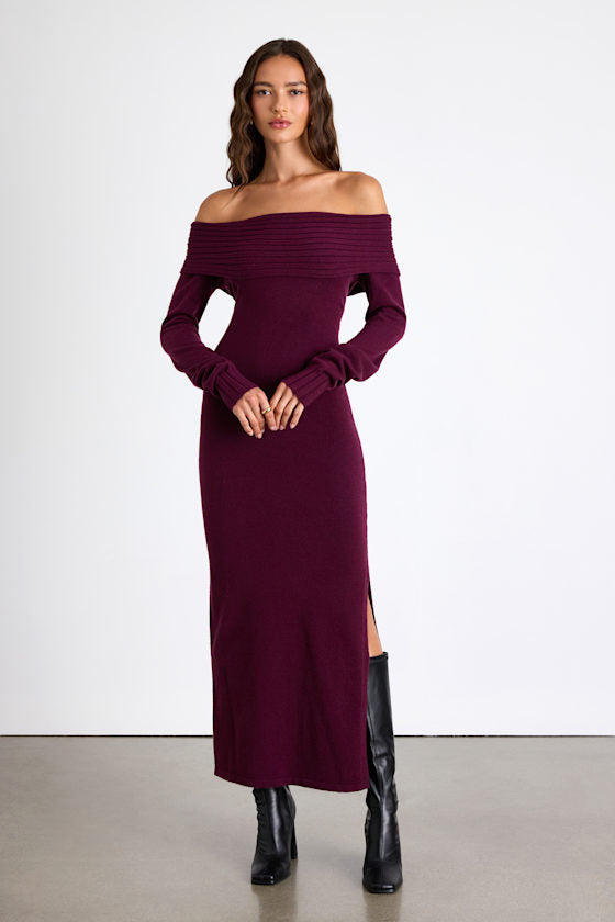Ellie Dark Plum Sweater Bodycon Maxi Dress #Color_Dark Plum
