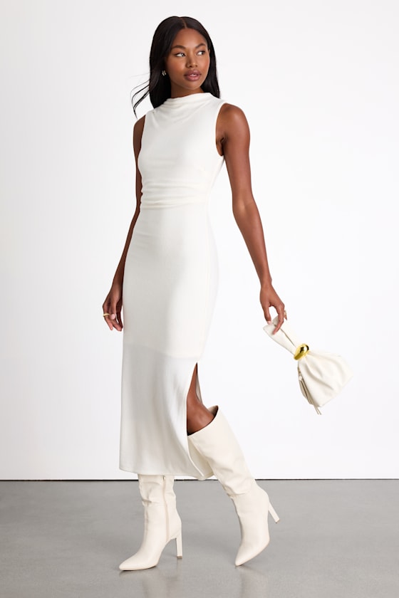 Zephine Ivory Sleeveless Sweater Midi Dress #Color_Ivory