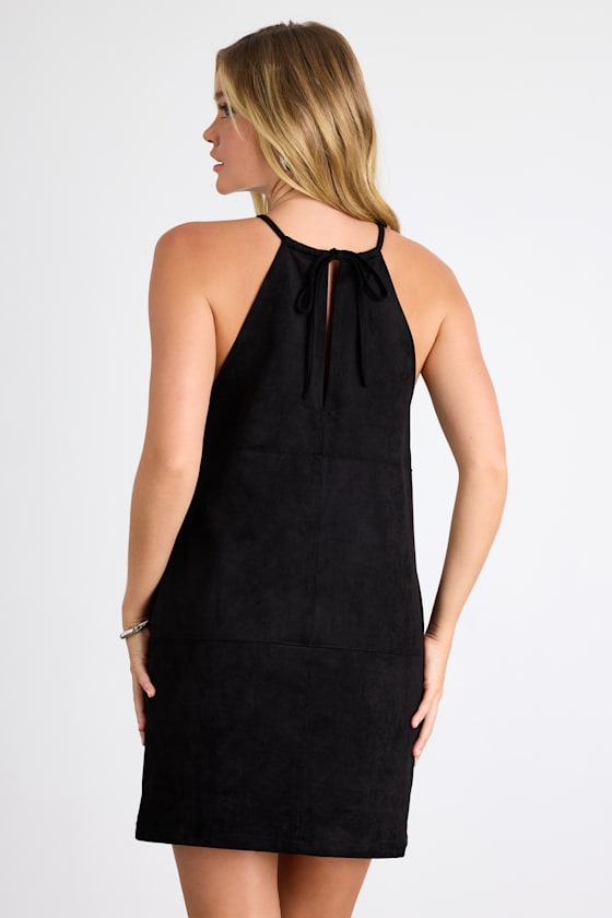 Westlynn Black Suede Cutout Shift Mini Dress