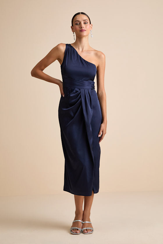 Rhema Blue Multi Abstract Print Satin Midi Dress