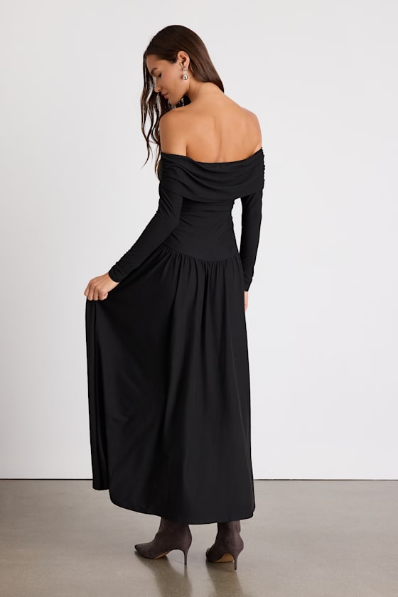 Sescca Wine Red Off-the-Shoulder Jersey Knit Maxi Dress