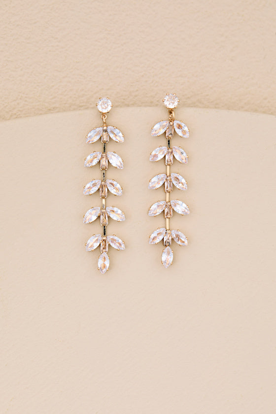 Weylin Gold Rhinestone Leaf Drop Earrings