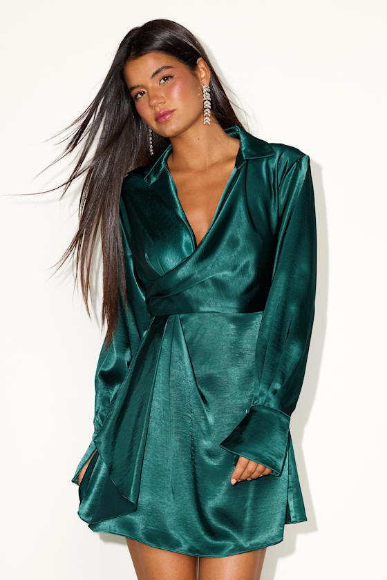 Rumaria White Satin Faux-Wrap Mini Dress