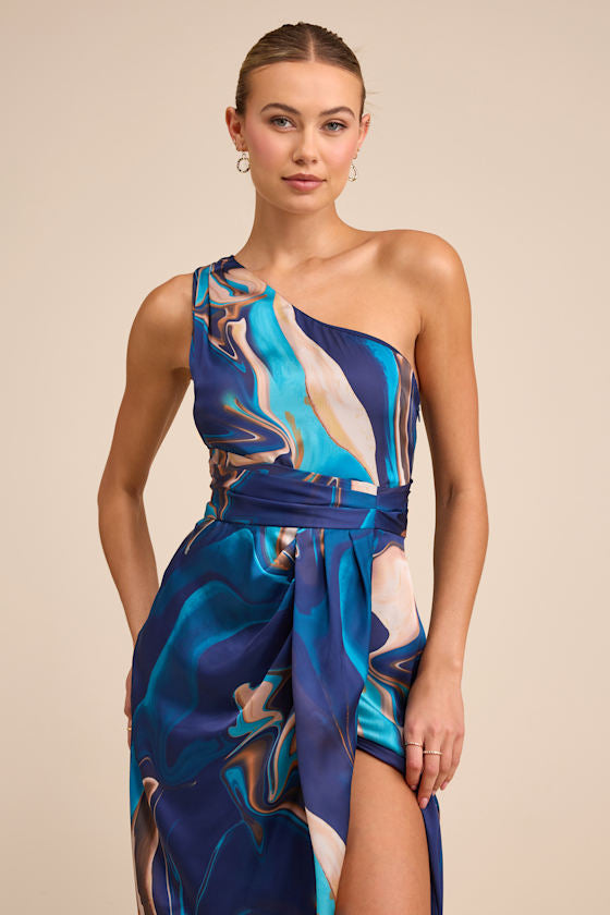 Rhema Navy Satin Midi Dress