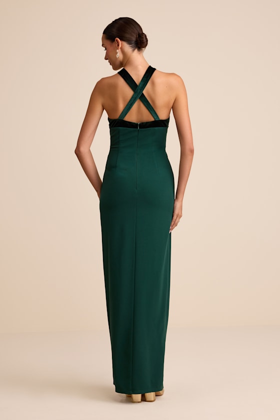 Bisian Black Velvet Bow Backless Apron Maxi Dress