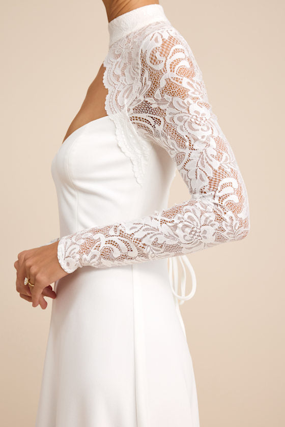 Keeley Lace Mock Neck Long Sleeve Maxi Dress #Color_White