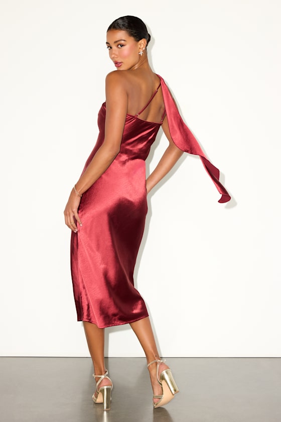 Naima White Satin One-Shoulder Midi Dress