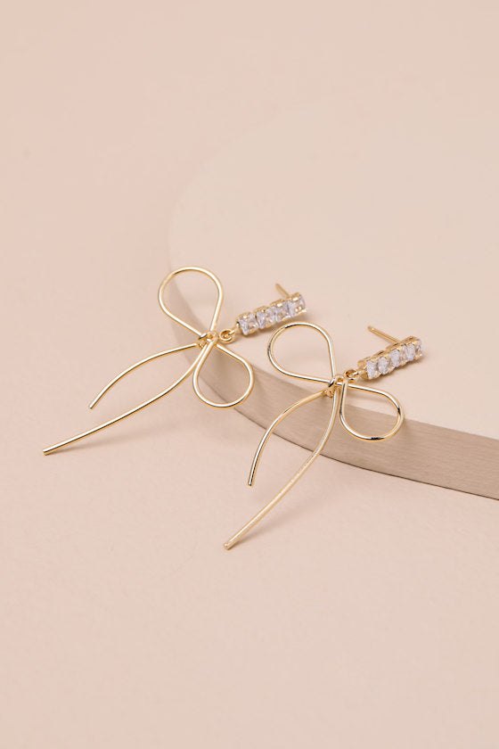Fletcher Gold Rhinestone Bow Drop Earrings