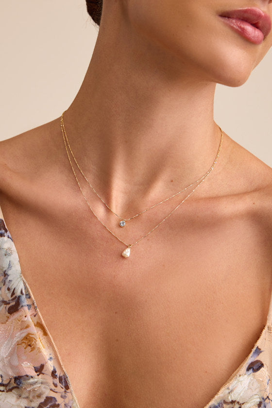 Leire Gold Rhinestone Pearl Layered Necklace