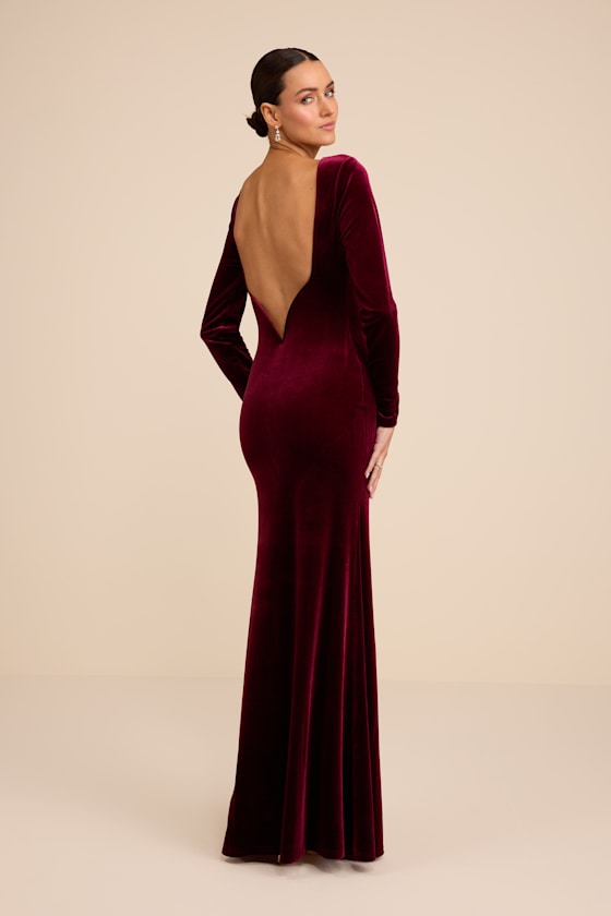 Rabeya Burgundy Velvet Backless Mermaid Maxi Dress #Color_Burgundy