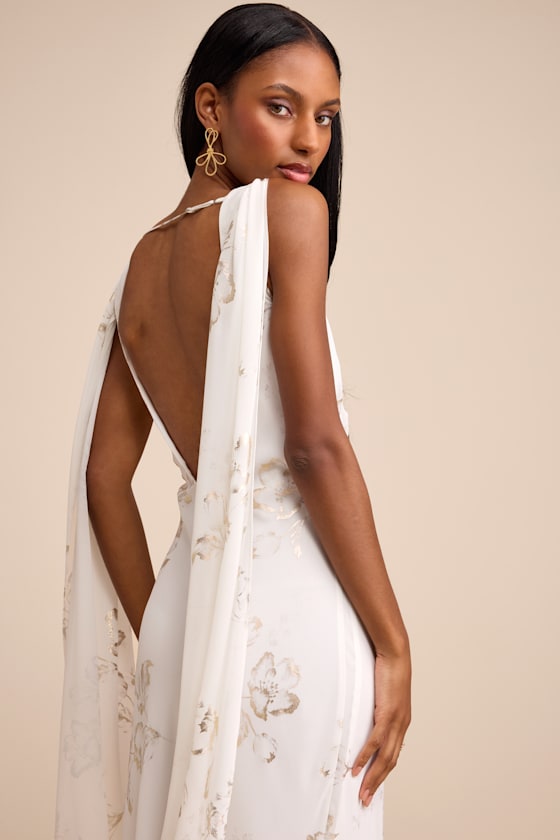 Sidonia Yellow and Gold Floral Cowl Sash Maxi Dress