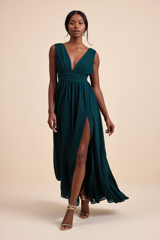 Heavenly Hues Pink Floral Maxi Dress #Color_Emerald Green