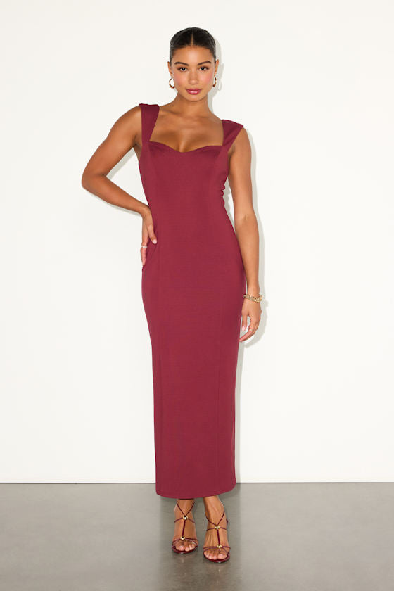 Samai Black Cap Sleeve Bodycon Midi Dress #Color_Burgundy