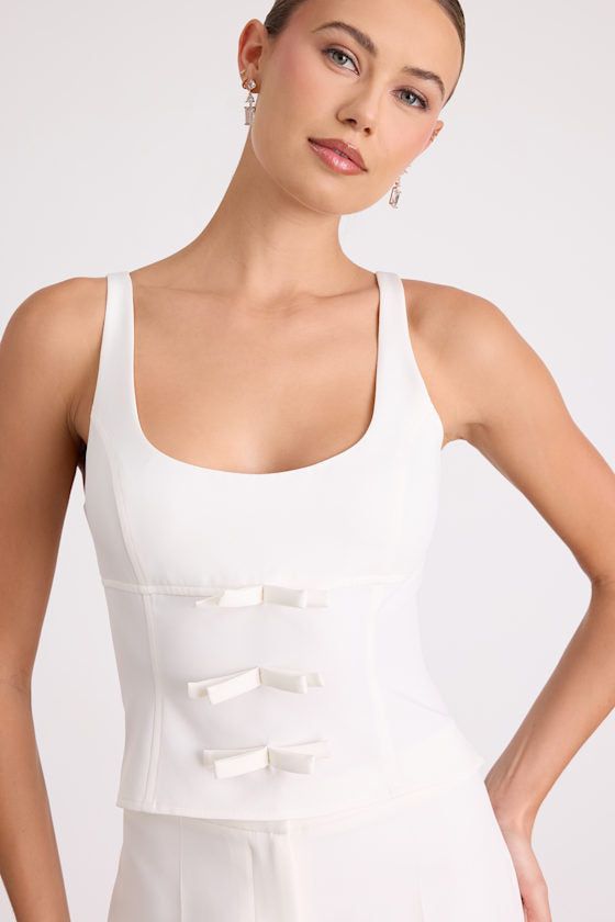 Fenella White Bow Tank Top