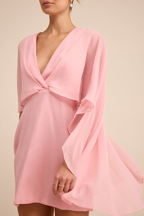 Jolia Light Pink Cape V-Neck Mini Dress #Color_Light Pink