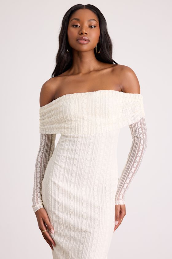 Eulalie Cream Lace Off-the-Shoulder Maxi Dress #Color_Cream