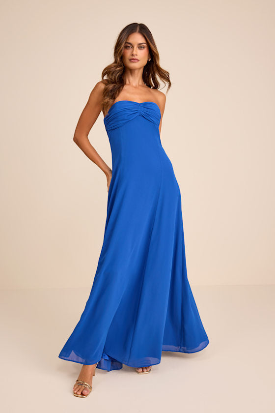 Kamalia Royal Blue Strapless Maxi Dress #Color_Royal Blue