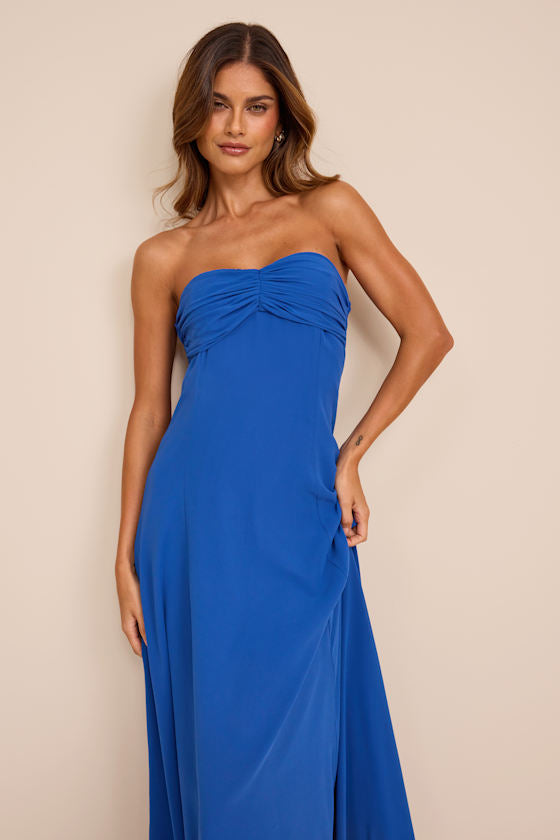 Kamalia Royal Blue Strapless Maxi Dress #Color_Royal Blue