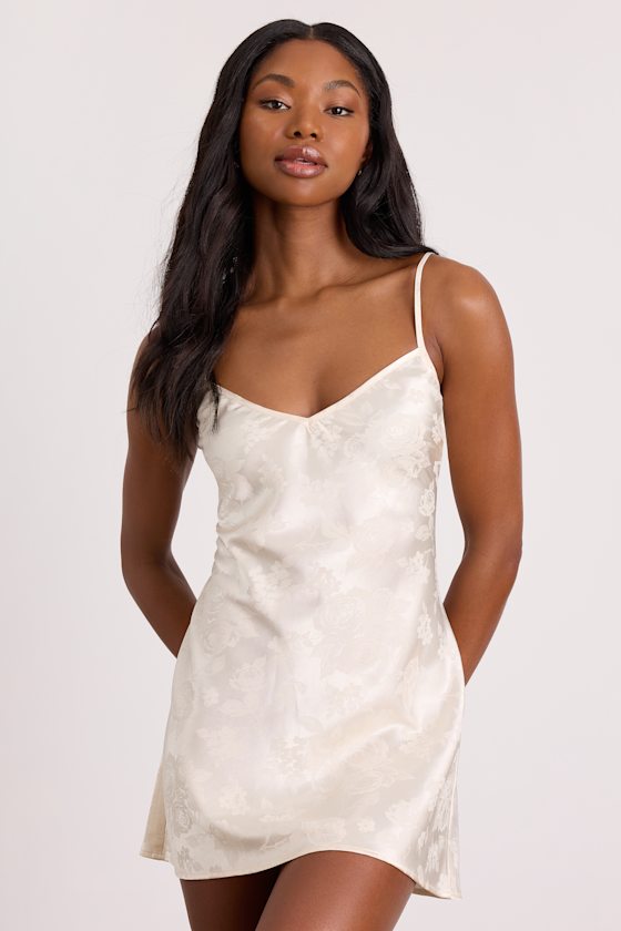 Lyria Champagne Satin Jacquard Lingerie Slip #Color_Champagne