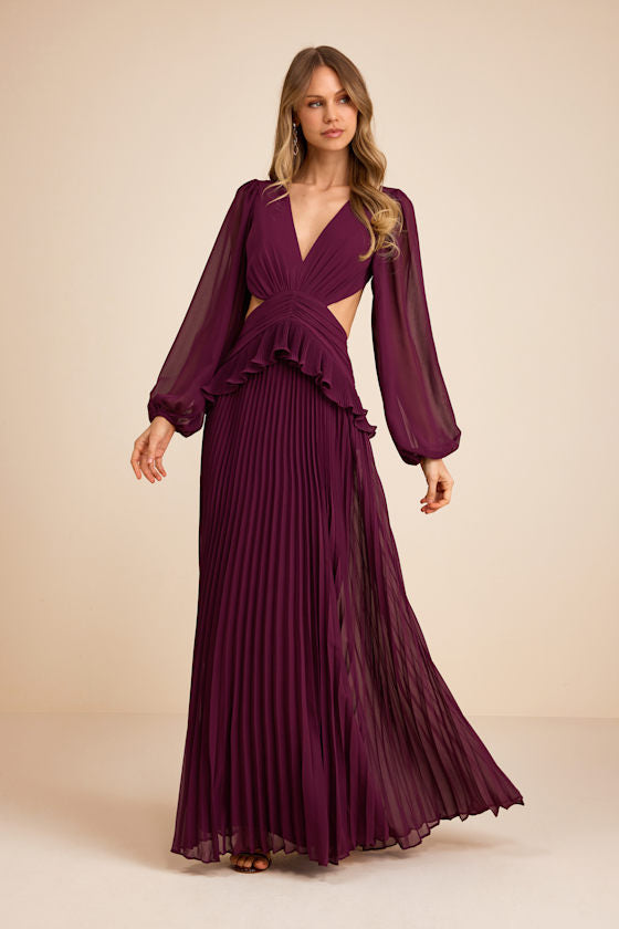 Chaelyn Black Floral Long Sleeve Cutout Maxi Dress