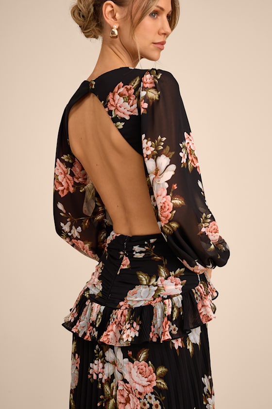 Chaelyn Plum Long Sleeve Cutout Maxi Dress