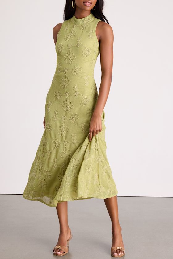 Danalee Lime Green Abstract Floral Embroidered Midi Dress #Color_Lime Green