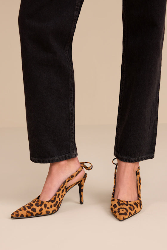 Lacey Leopard Suede Pointed-Toe Slingback Pumps