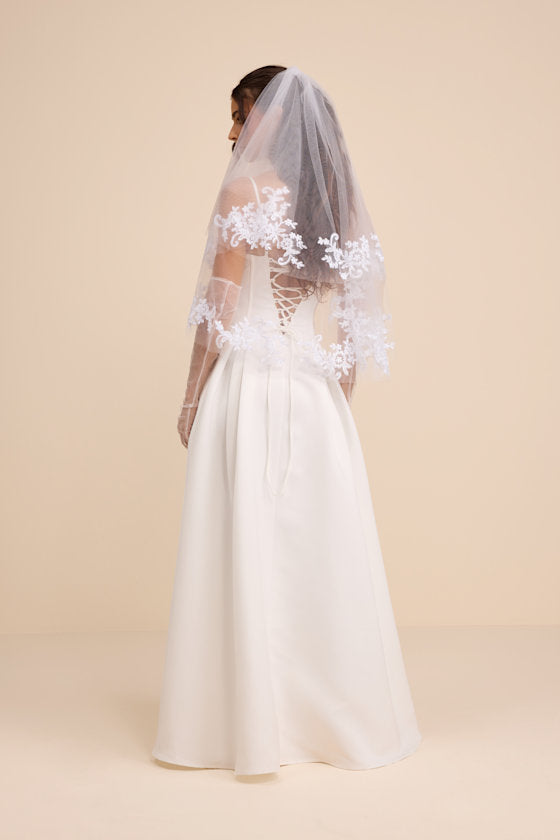 Annissa White Taffeta Drop Waist Lace-Up Maxi Dress #Color_White