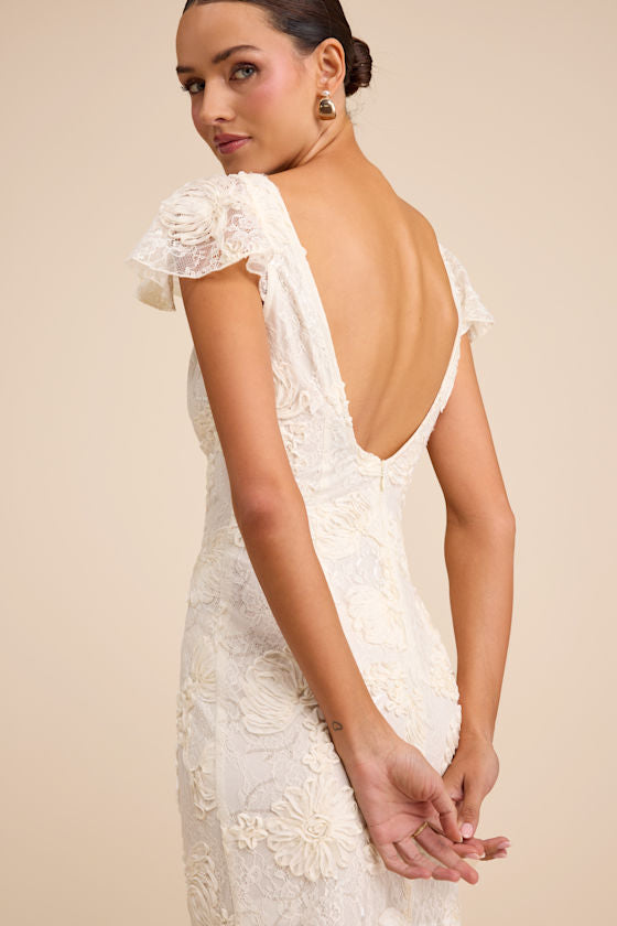 Kenna Ivory Lace Flutter Sleeve Midi Dress #Color_Ivory