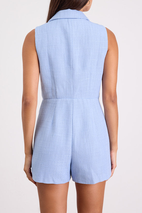 Paris Brown Linen Collared Romper