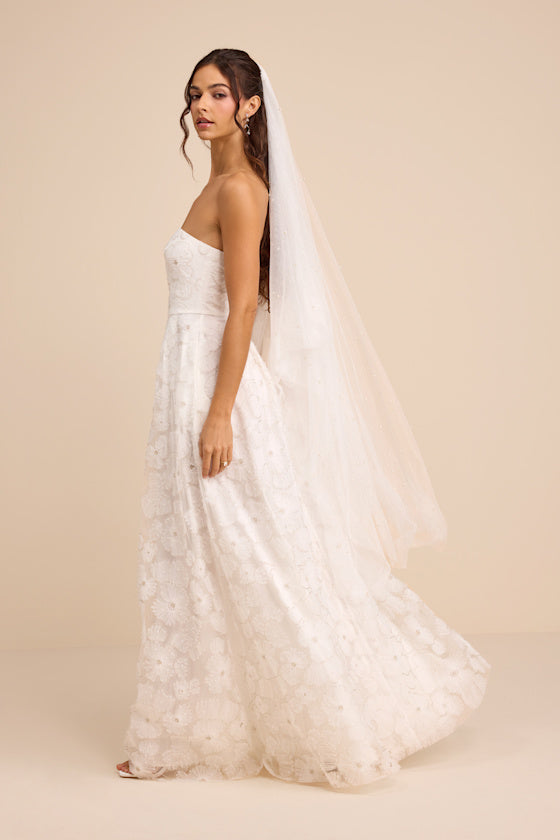 Elysande White Embroidered Beaded Strapless Maxi Dress #Color_White