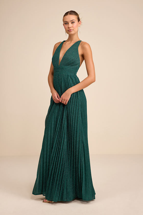 Especially Stunning Blue Sparkly Pleated Maxi Dress