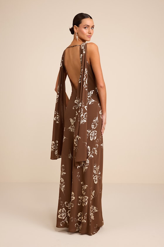 Sidonia Yellow and Gold Floral Cowl Sash Maxi Dress