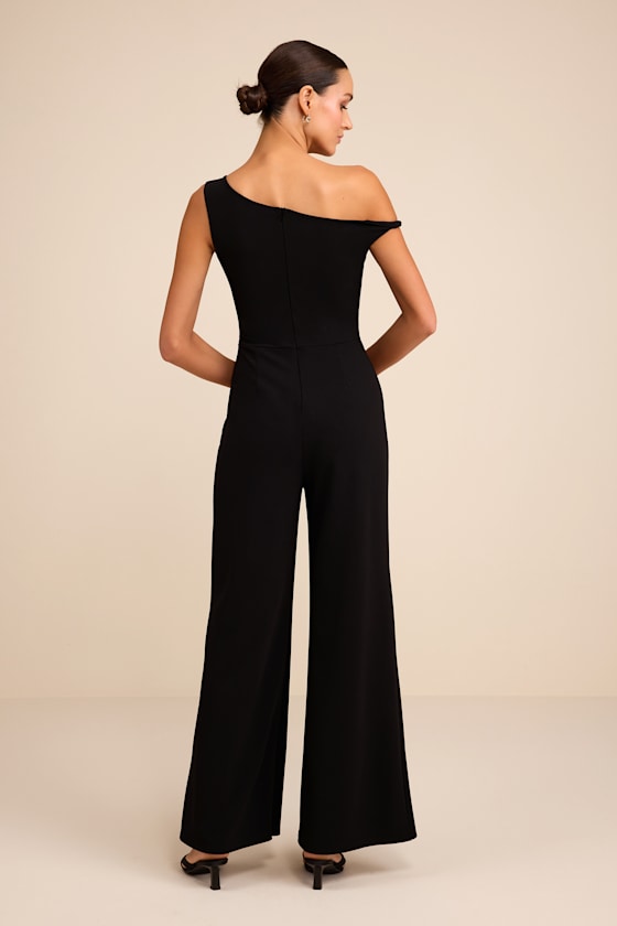 Lawny Black Twisted One-Shoulder Jumpsuit