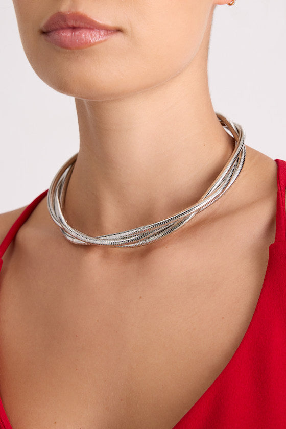 Mallari Silver Snake Chain Layered Necklace