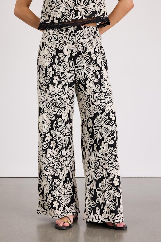 Yucca Black Floral Embroidered Two-Piece Jumpsuit