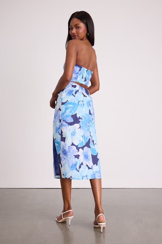 Bold Tendencies Fuchsia Floral Strapless Cutout Midi Dress